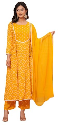 JVSP FASHION Yellow Color Embroidered Anarkali Kurta set with Dupatta In Rayon fabric Indian Tunic Dress Ethnic Wear Collection For Women & Girls