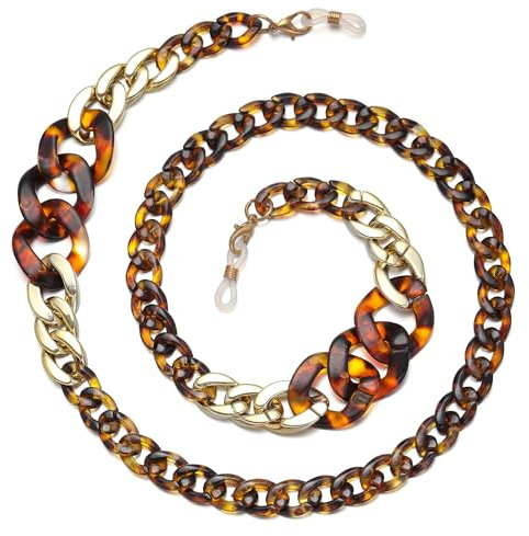 Cosace Brillenkette, Brillenhalter um den Hals, Brillenketten für Damen, Sonnenbrillenband, Brillenband für Damen, Bernstein, 66 cm