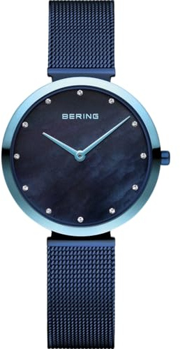 Bering Damen Quarz Uhr | Armbanduhr 32 mm Edelstahlgehäuse und Zifferblatt | Milanaisearmband | Saphierglas | 3 ATM | 18132