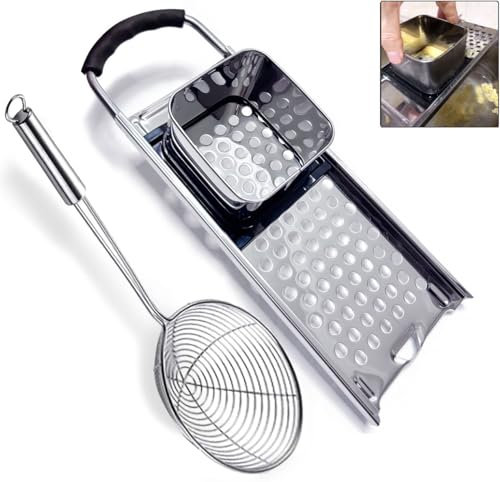 Premium Grade Stainless Steel Spaetzle Maker, Homemade Spaetzle Machine Noodle Press, Traditional German egg Noodle Maker, Timesaver Spaetzle Press with Handheld Mesh Strainer Kitchen Gadgets