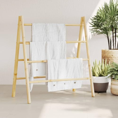 Générique Échelle à Serviettes Double avec 4 échelons 90x50x100 cm Bambou,Porte-Serviettes,4.8KG-368036