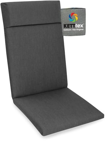 KETTtex EXKLUSIV Auflage Hochlehner Agora anthrazit I Gartenstuhl Polster 123x50x4cm mit Kopfpolster I spinndüsengefärbter Stoff I Sitzauflage I pflegeleicht & widerstandsfähig I Dessin 2710