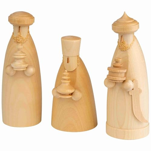 Seiffener Volkskunst Schalling | Krippenfiguren Krippenschmuck Weihnachtsfiguren | Tradition aus dem Erzgebirge | Die DREI Weisen Natur 12 cm