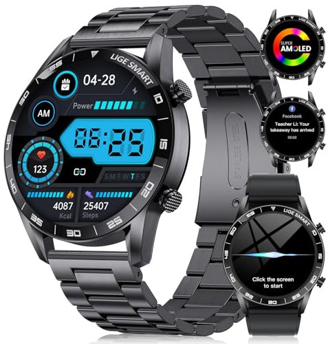 LIGE AMOLED Smartwatch Uomo con Effettua o Risposta Chiamate e Assistente Vocale,500mAh Durata Batteria di 15 Giorni,109 Modes Sportifs Orologio Smart Watch per Android iOS