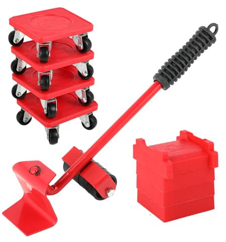 Kit De Déplacement Meuble Lourd – 4 roulettes Pivotantes 360° et 1 Levier De Levage Meuble Lourd Capacité de Charge 300KG pour Déménagement avec Roues en Caoutchouc