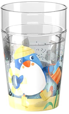 HABA Gobelet pailleté Pingouin – gobelet enfant avec effet pailleté scintillant, parfait pour eau, jus & thé, pratique pour petites mains – 2012447001