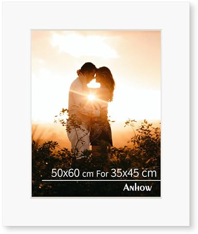 Anhow Passepartout Karton 50x60 cm für Bildformat 35x45 cm, Passepartout 50x60 cm Außenmaße Innengröße 35x45 cm für Bilder, Fotos, Kunstdrucken - Weiß/ 1,5 mm