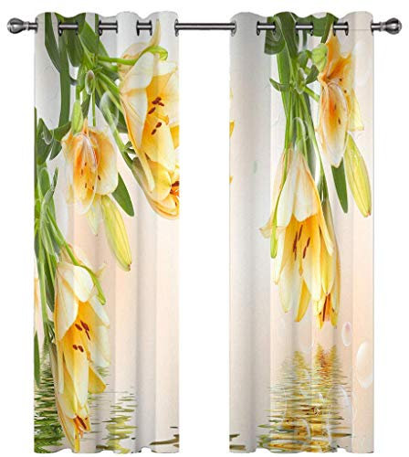 Tende Oscuranti Per Interni 2 Pannelli Tenda Oscurante Con Occhielli Tende Per Finestre Soggiorno Moderne 200X214Cm Stampa 3D Ombra Di Acqua Di Giglio Giallo Chiaro