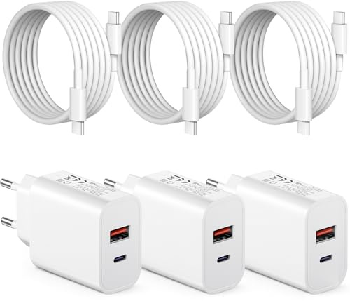 Lot de 3 chargeurs USB C 30 W + 1.8M câble de Charge Rapide avec câble de Charge, Bloc d'alimentation USB Compatible avec iPhone 16/15/Galaxy/Samsung/Google, etc