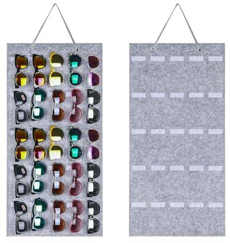 HNBTX Hängende Sonnenbrille Organizer, 25 Fächer Brillenaufbewahrung Wandhalterung, Gefühlt Brillenaufbewahrung Wand, Brillenhalter Wand Filz