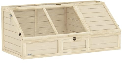 PawHut Casetta per tartarughe in legno, con due case principali, parte superiore apribile, per anfibi per interni ed esterni, 120 x 55 x 50 cm, naturale