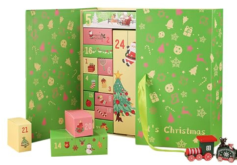 Faltbare Weihnachts-Geschenkschachtel, 24-Tage-Geschenkbox, DIY-Verpackungs-Organizer, leerer Countdown-Behälter, kreative Urlaubslösung für personalisierte Überraschungen und Deko