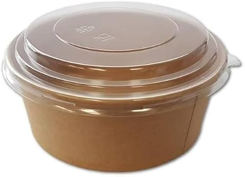 Foglish Home & Garden 20 x 1000ml Round Paper Food Bowls with Lids Container Eco Friendly Degradable