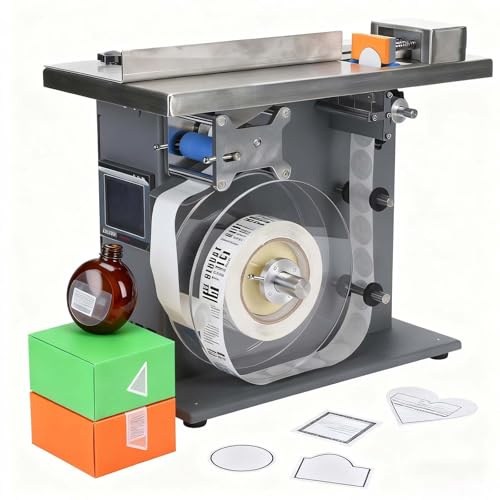 Halvautomatisk 90°-Vinklet Etiketteringsmaskin, Rätvinklad Applikator, ±0.5mm Precision, 15-30 St/Min, PLC & Touchskärm, Metallpinerad Plåt, För Kosmetisk/Elektronisk Förpackning