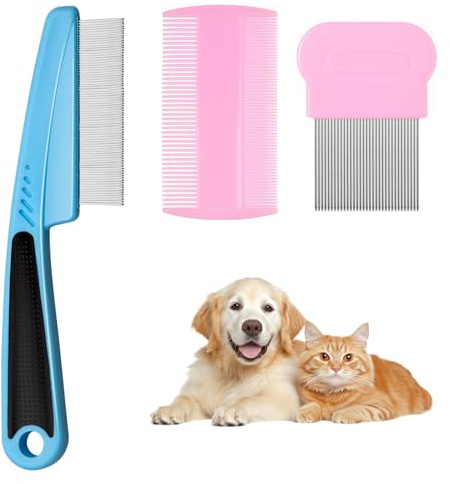 3 Pcs Nit Combs Set with Long Handle Head Lice Comb Double Sided Plastic Comb and Fine Teeth Flea Comb Kit Metal Dogs Comb for Long Thick All Hair Types for Kids Adults and Pets