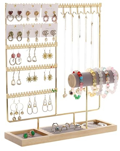 Schmuckständer Gold Schmuckhalter Organizer Schmuckaufbewahrung Reise | Sunyunze mit Schmucktablett zur Aufbewahrung von Armband Halsketten Ohrringen Ringen Uhren