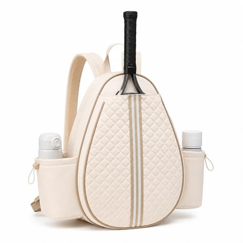 Qnbonrich Borsa da tennis, zaino da tennis per uomo e donna, zaino sportivo impermeabile per 2 racchette da tennis, borsa multifunzione per tennis, badminton e pickleball (bianco crema)