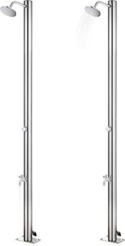 Doccia da giardino in acciaio inox, 215 cm, con rubinetto per il lavaggio dei piedi e soffione, resistente alle intemperie, per piscina da giardino, vasca idromassaggio, design moderno, semplice