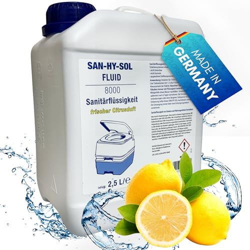 EXPLORER® San-Hy-Sol Sanitärflüssigkeit Campingtoilette Made in Germany 2,5L bis 15L mit frischem Zitronenduft Temperaturbeständig & Wirkungsvoll