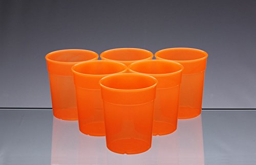 AIOS Dishwasher Safe Stackable Neon Orange Plastic Cups/Beakers/Tumblers 250ml (Set of 6)