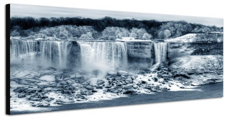 Augenblicke Wandbilder Keilrahmenbild Wandbild 150x50cm Niagara Wasserfälle Wald Winter Schnee