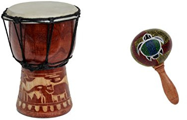 Mittelgroße 30cm Djembe Trommel Bongo Kinder Elefant Holz + Rassel Schildkröte R1