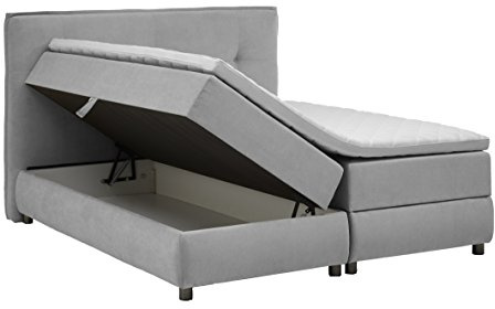 Atlantic Home Collection TILO Boxspringbett mit Bettkasten, 180x200 cm, Stoff, hellgrau, 180 x 200 cm
