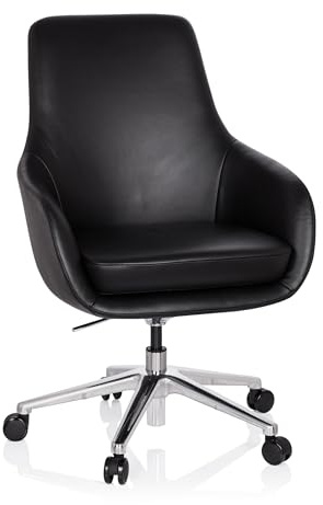 hjh OFFICE 600980 Lounge Sessel BARENO Echt Leder Schwarz hochwertiger Drehsessel bequem gepolstert
