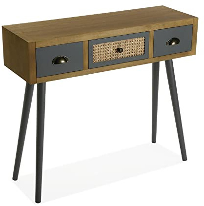 Versa Pandora Meuble d'Entrée Étroit pour Entrée ou Couloir, Table Console, avec 3 tiroirs, Dimensions (H x l x L) 79 x 30 x 90 cm, Bois, Couleur: Marron