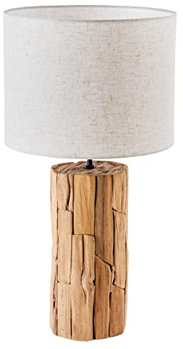 invicta INTERIOR Design Tischlampe ROOTS 60cm Treibholz beige Leinenschirm handmade