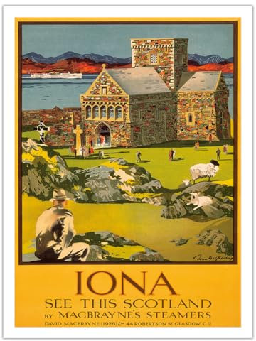 Iona - See this Scotland by MacBraynes Steamers - Celtic Cross at Iona Abbey - Vintage Ocean Liner Travel Poster by Tom Gilfillan c.1928 - Bamboo Fine Art 290gsm Paper (Unframed) 12x16in