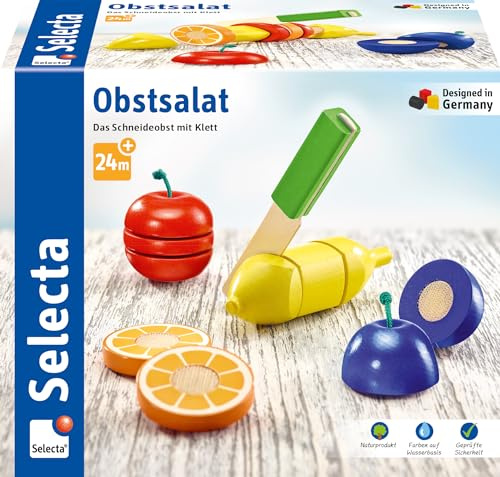 Selecta 62070 Fruktsallad, kardborre och skärleksak av trä, 11 delar, köksleksaksset