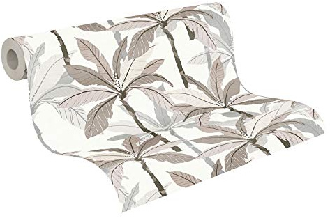 A.S. Création Vliestapete Geo Nordic Dschungeltapete Palmentapete 10,05 m x 0,53 m weiß grau beige 375305 37530-5