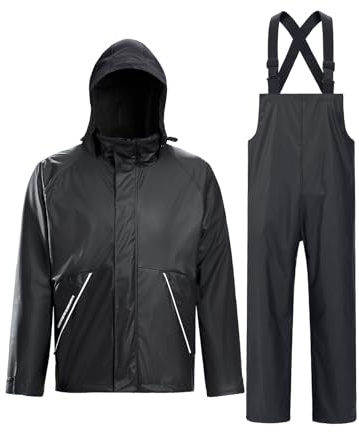 TOWN&FIELD Rain Suits for Fishing Waterproof Rain Gear for Men Women Heavy Duty Rain Coat Jacket with Pants/Overalls(Black,XXL)