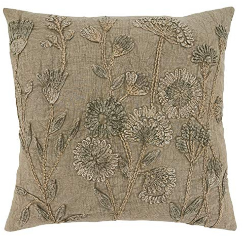 SARO LIFESTYLE Genevieve Collection Stone Washed Floral Pillow Cover, 20, Taupe
