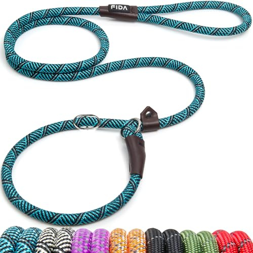 Fida Durable Slip Lead Leash, 6 FT x 1/2 Heavy Duty Loop, Comfortable & Strong Rope, No Pull Training for Large & Medium Dogs, Highly Reflective, Blue