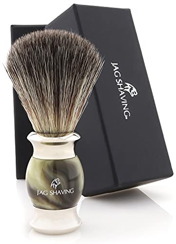 Jag Shaving Shaving Brush - Synthetic Shaving Brush - Jag's Lee Range - Elegant Design - Perfect Shaving Brush - for Your Shaving Razor - Green Horn Imitation Color
