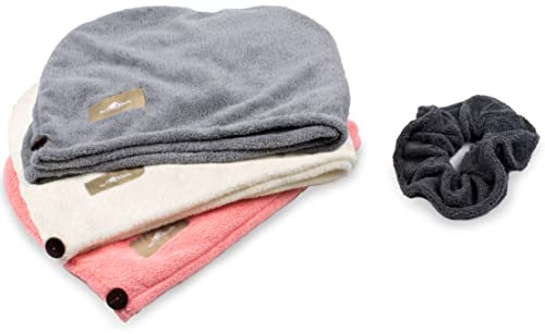 myHomeBody Toalla de Microfibra para el Cabello de Secado Rápido, 3 Colores + 1 Set de Toallas de Microfibra para el Cabello, Pink, Grey, White
