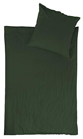 jilda-tex Bio-Bettwäsche Stone-Washed Renforce Lissabon 100% Bio-Baumwolle Knitterlook Stehsaum Bügelfrei Uni Leinen-Optik Bügelfrei GOTS Made in Green (Waldgrün, 155 x 220 cm)