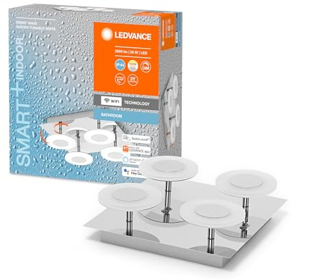 LEDVANCE Smart LED Badezimmerlampe chrome, 26W, 2800LM, 3000-6500K, 30cm, IP44, Orbis Wave Wandleuchte, Badezimmerleuchte mit Wifi Technologie, dimmbar, steuerbar über App und Sprachassistenten