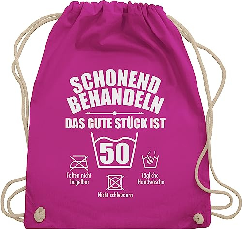 Turnbeutel Rucksack - 50. Geburtstag - Schonend behandeln 50 - Unisize - Fuchsia - geschenk zum fünfzigsten geschenktasche 50.geburtstag beutel geschenkidee für frauen ab geburtstagsgeschenk 50er