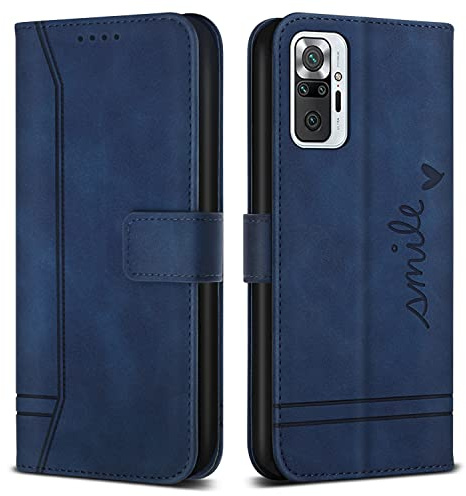 Bravoday Hülle für Xiaomi Redmi Note 10 Pro/Redmi Note 10 Pro Max, PU Ledertasche Handyhülle Flip Schutzhülle Kompatibel mit Xiaomi Redmi Note 10 Pro/Redmi Note 10 Pro Max, Blau