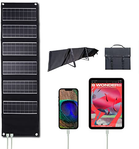 100W Solar Charger, Portable Foldable Solar Panel with USB and Type-C Port, IPX4 Waterproof Hiking Camping Gear Sunpowered Charger Compatible with iPhone iPad, Camera