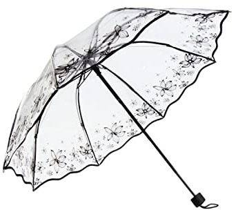 SERUMY Transparenter Regenschirm Transparenter Regenschirmfaltungsschirm Automatische Regenschirm Schwarze Druckserie Transparenter Regenschirm