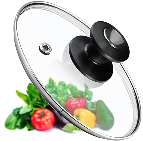 KADAX Couvercle de casserole, couvercle universel en verre avec poignée noire et argent, couvercle résistant à la chaleur, disponible en différentes tailles, couvercle de poêle, couvercle (14 cm)