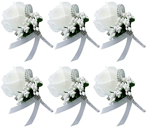 LICHENGTAI 6 Stück Rose Boutonniere Hochzeit Blumen Corsage Handgemachte Braut Bräutigam Brautjungfer Corsage Bouquet für Hochzeit Abschlussball Party Damen Herren Anzug Dekoration