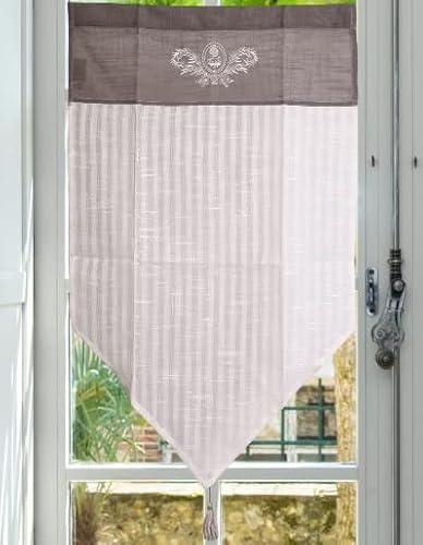 Autrefois Rideau Brise bise et Enrouleur, Lin brodé, Voilage Broderie, Style Charme, Petit Rideau, Decoration pour fenetre de Cuisine, Salle de Bain, Salon, French Style, Elegance (Lin, 45x60cm)
