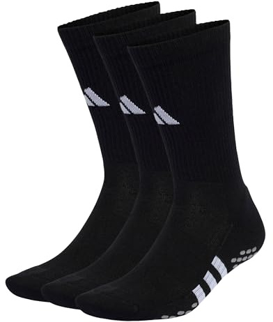 adidas Unisex Performance Cushioned Crew Grip Socks 3-Pairs Pack, Black/White, 40-42