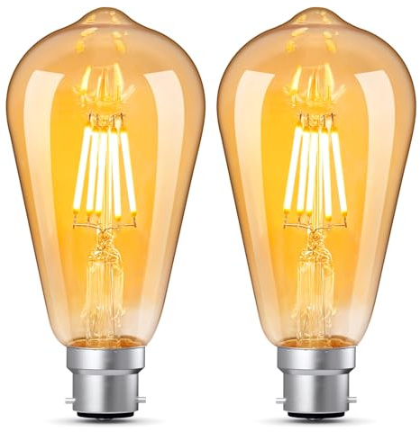 YOUDIAN Vintage Bayonet Light Bulb 6W,60 Watt Equivalent,B22 ST64 2700K Warm White Bulb, Antique/Retro Amber Glass Lamp,Not-dimmable,Bayonet LED Filament Lamp Squirrel Cage,600LM, 2 Pcs