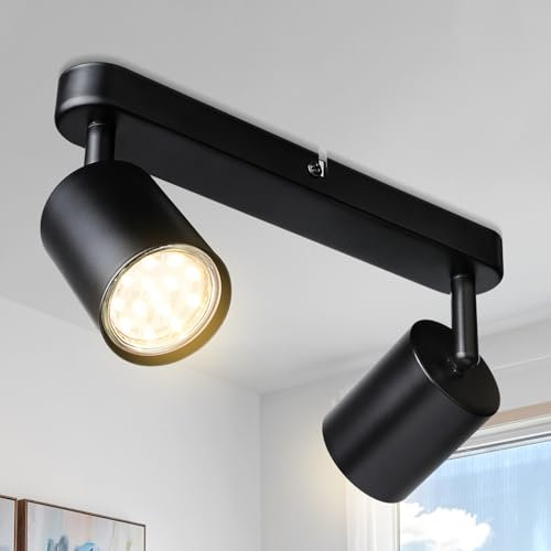 Smanu 2 Way Spotlight Ceiling Lights, Modern Kitchen Ceiling Light Fittings Black, Industrial Ceiling Spots Wall Lights, Adjustable GU10 Spotlights for Bedroom Living Room Hallway,Bulbs Not Included